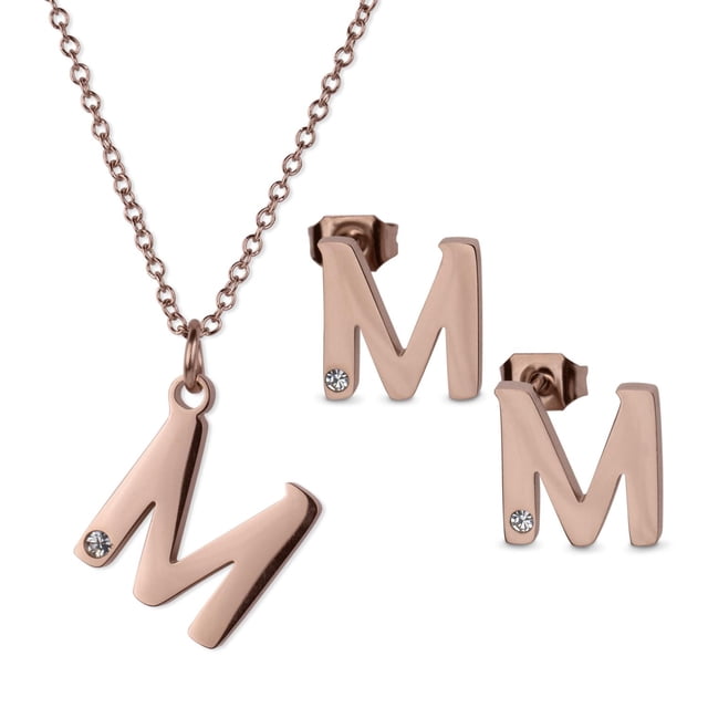 Set de Joyería para Mujer Iniciales LuckyLy, Collar y Aretes Oro Rosa 18k, Modelo Yara rosa UNITALLA
