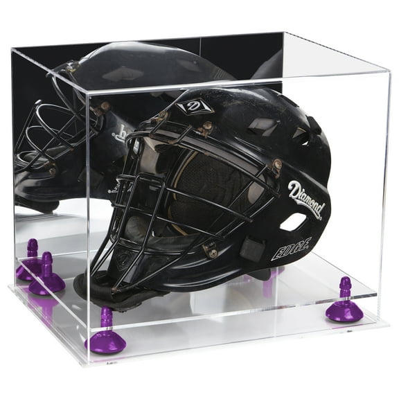 Deluxe Acrylic Catchers Helmet Display Case with Mirror, Purple Risers and Clear Base (A002-PR)