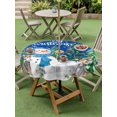 thumbnail image 3 of Outdoor Tablecloth with Umbrella Hole and Zipper, Blue Christmas Round Table Cloth 54 Inch Waterproof Tablecloth, Xmas Snowman Pine Trees Elk Snowflake Picnic Table Cover for Patio Camping, 3 of 7