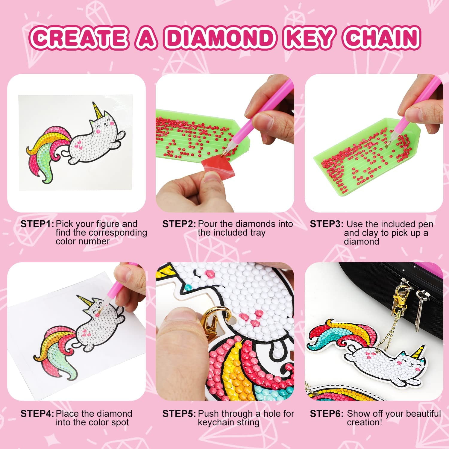 Arts and Crafts for Kids Ages 8-12 - Make Your Own GEM Keychains - 5D  Diamond Painting by Numbers Art Kits for Girls Kids Toddler Ages 3-5 4-6  6-8 Easter Basket Stuffers