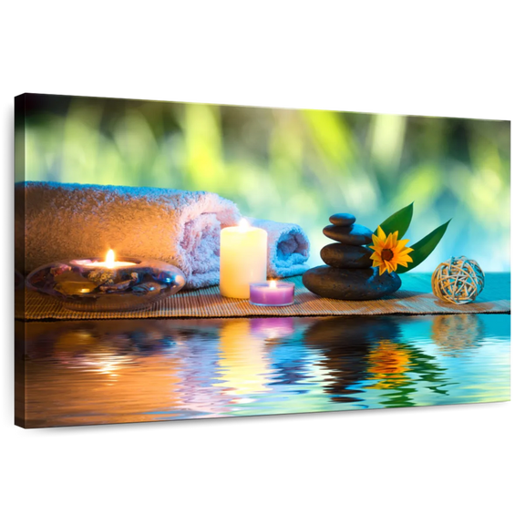Elephant Stock Zen Spa Candles Wall Art - Horizontal Canvas Wall Art - Hallway Wall Decor - Wellness Canvas - Brown And Beige Decor - 12" x 8"
