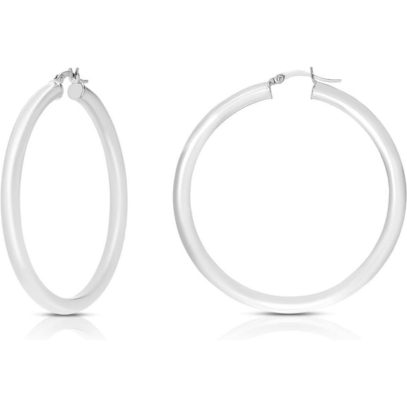 Floreo 10k White Gold 4mm High Polish Round Tube Hoop Earrings