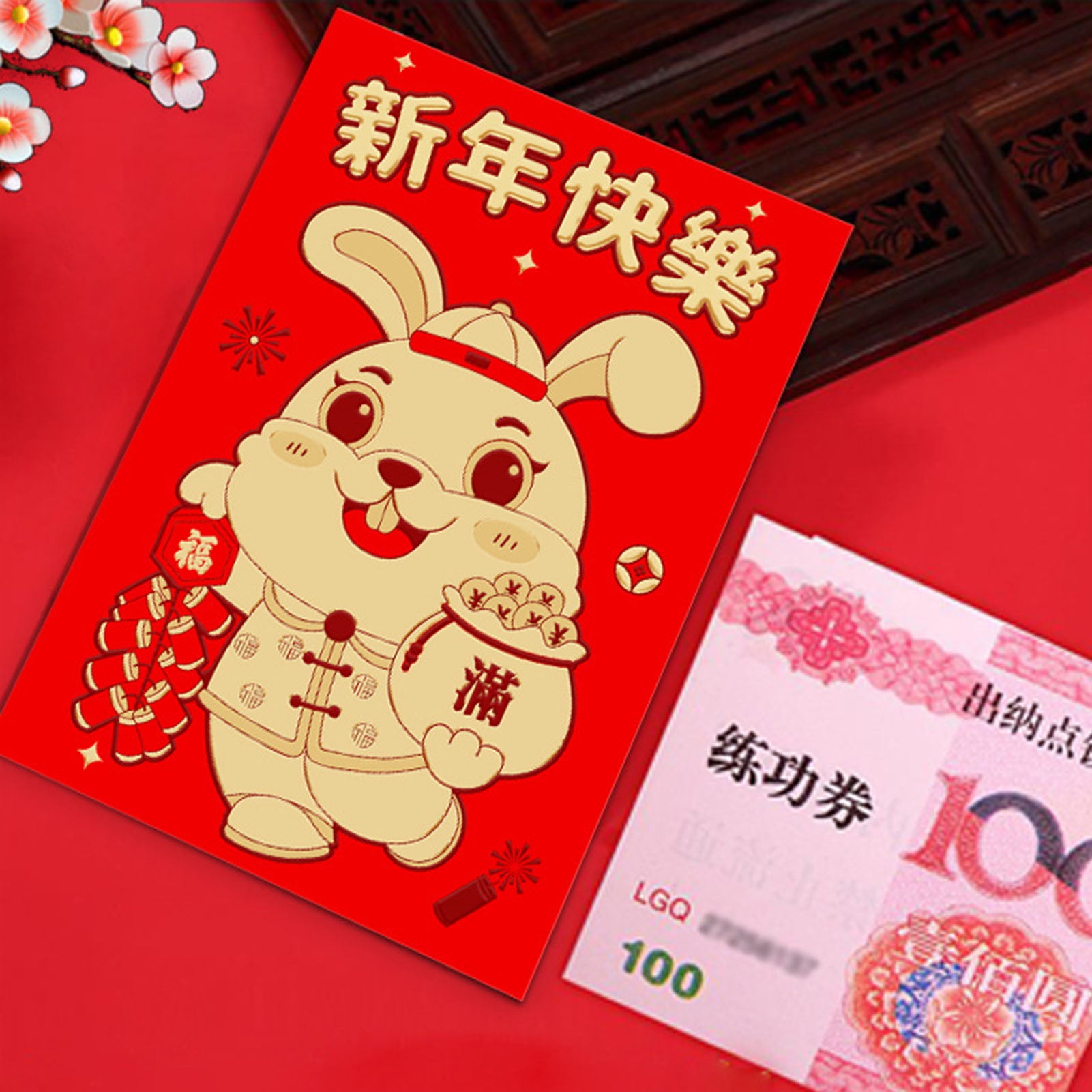 Pnellth 6Pcs Red Envelope Year of The Rabbit Cartoon Pattern Best Wish 2023  New Year Bunny Print Red Envelopes for Festival 