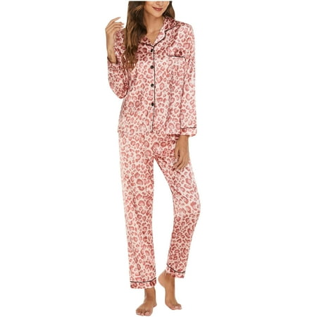 

YWDJ Pajamas for Women Soft Comfy Womens Fashion Print Home Wear Two-Piece Suit Long Sleeve Pants Pajama Set Beige M