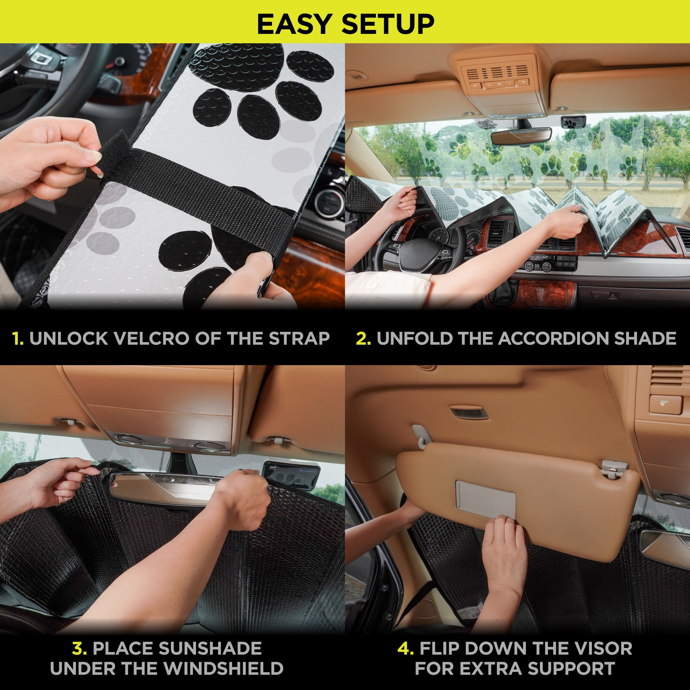 Auto Drive Paw Print Accordion Sunshade Universal Size 1 pack, 63'' x 28.5''