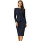 thumbnail image 2 of Vestido ceñido al cuerpo para mujer, cuello redondo, manga 3/4, Peplum, vestido para trabajar en la oficina Azul Marino XS, 2 of 2