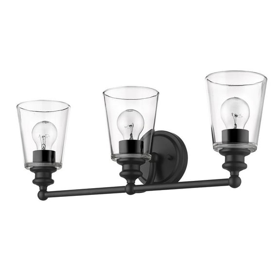HomeRoots Three Light Matte Black Glass Shade Wall Sconce