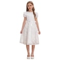 thumbnail image 1 of JanJean Robe de Demoiselle d'Honneur à Manches Courtes pour Filles avec Ceinture Broderie Florale Robe Blanche Blanche 14, 1 of 7