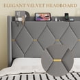 thumbnail image 6 of Sha Cerlin Queen Size Velvet Upholstered Bed Frame with Charging Station, Modern Wingback Storage Headboard, Diamond Stitched & Gold Trim, No Box Spring Needed, Easy Assembly, Gray, 6 of 9