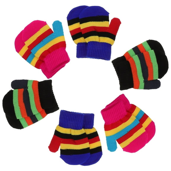 AURARMLET 6 Pairs Small Knitted Mittens Acrylic Yarn Black for Winter Outdoor Activities