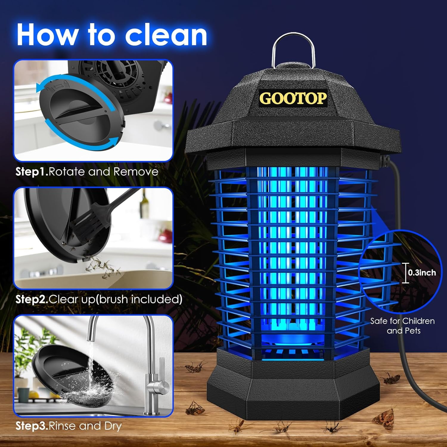 ZJQYDS Bug Zapper Outdoor, Mosquito Zapper, 3 Prong Plug in Electric Fly Zapper, Mosquito Killer, Fly Traps, Flying Insects Zapper Indoor Outdoor, 4200V, ABS Plastic Outer (Black)