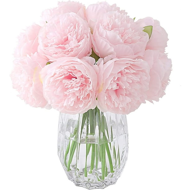 Bouquets de pivoines artificiales, 10 têtes de Pivoine en Soie Fausse Fleur para la decoración de Rebord de fenêtre d'hôtel de Bureau à Domicile de Mariage, centres de Table(Rose Clair) Ofspeizc LHH-0781