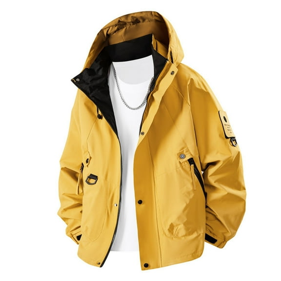 KHONTS,Men's Long Sleeve Oversized Hooded Jackets Full Zip Loose Fit Raincoats Fall and Winter Outdoor Hiking Sports Outwears Yellow XL