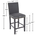 thumbnail image 4 of Counter Height Fabric Upholstered Wooden Chairs Barstools with Nailhead Trim in Charcoal, Set of 2, 4 of 6