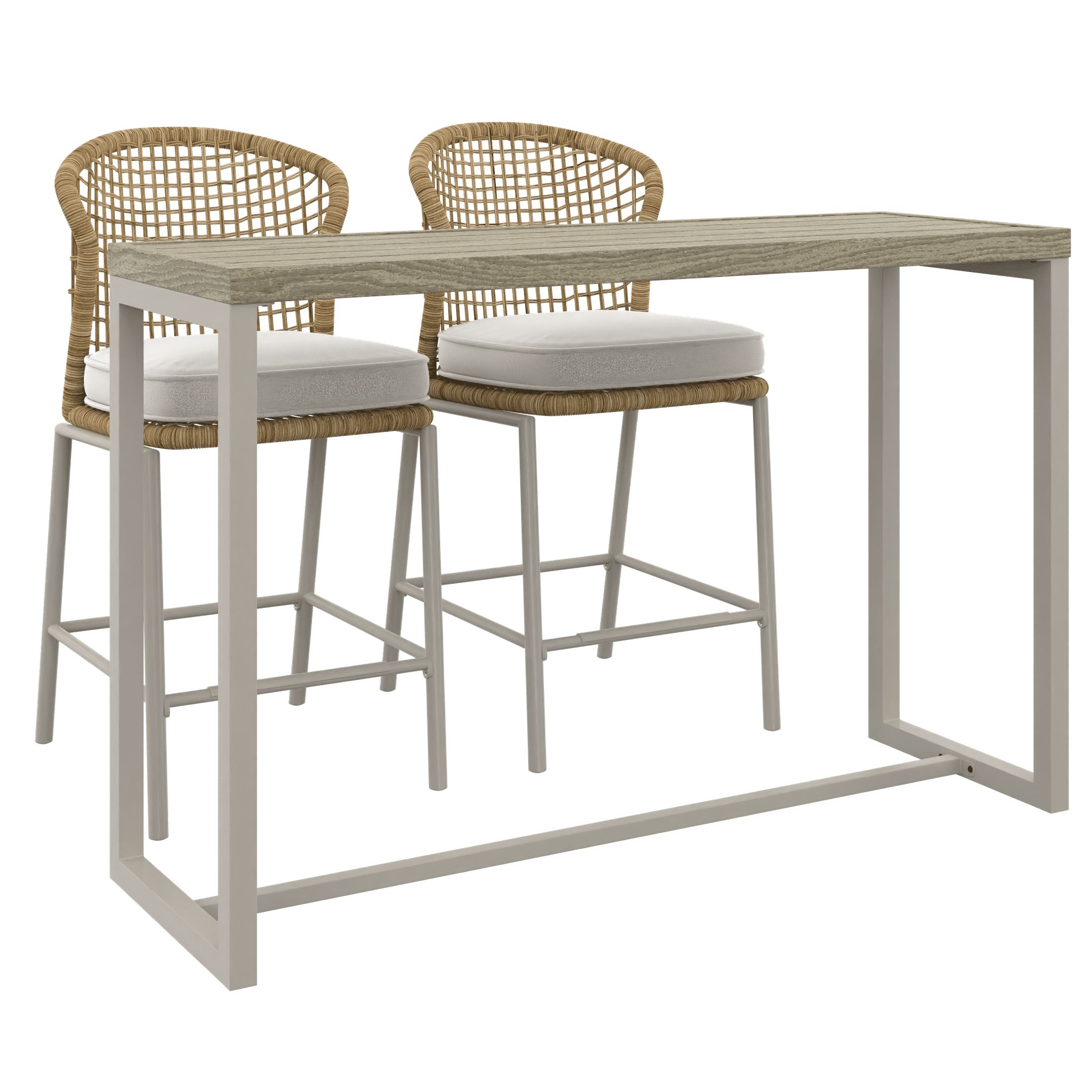 HOMETRENDS Lasso 3-Piece Steel Outdoor Bar Height Dining Set with Cushions, Beige