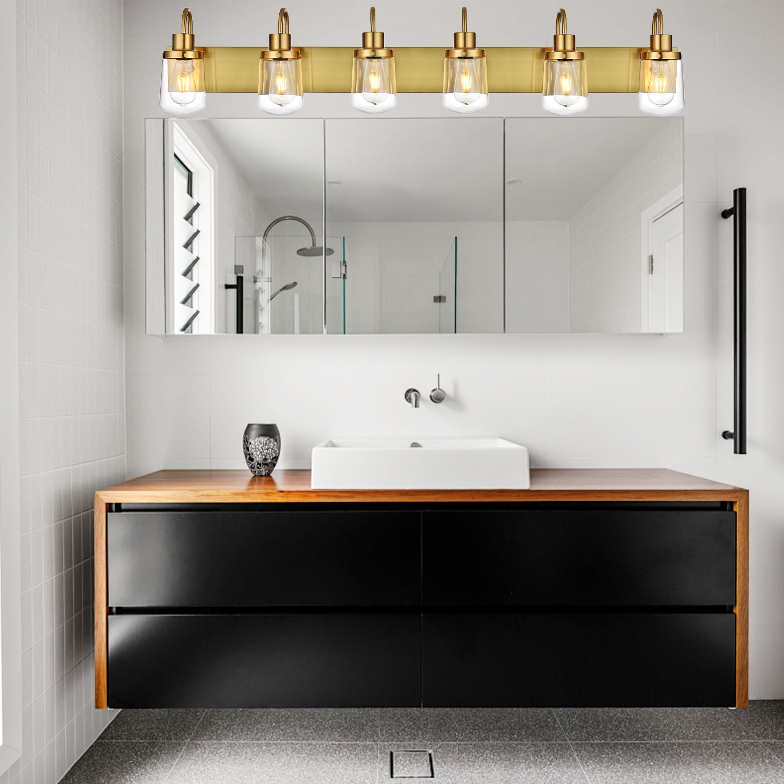 Melucee Bathroom Vanity Light Fixtures in Painted Gold, 6-Light Farmhouse Vanity Light with Clear Glass Shades, Bathroom Lighting Fixtures Over Mirror, Vanity Light Fixture Indoor
