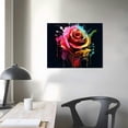 thumbnail image 3 of PIKWEEK Colorful Rose Wall Art Abstract Graffiti Rainbow Flower Canvas Prints Pictures Decor Modern Watercolor Black Background Painting Artwork for Living Room Bathroom Bedroom Home Decorations, 3 of 4