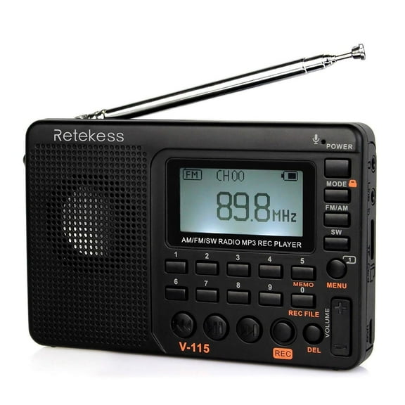 Retekess V115 Shortwave Radio, Digital Radio AM FM, Shortwave Receiver with 1000mAh Rechargeable Battery, Presets, TF/AUX Playback and Recording, Bass Speaker, for Camping