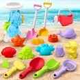 thumbnail image 3 of Beach Toys for Kids, 19PCS Sand Toy Set with Mesh Bag, Beach Wagon, Sand Water Wheel, Watering Can, Molds & Shovels, Sandbox Outdoor Toys for Toddlers, 3 of 11