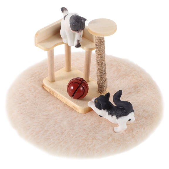 WRITWAA Wooden Cat Tree Model Realistic Cat Figurines Assorted Color for Dollhouse 1Set