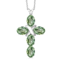 Gem Stone King 925 Sterling Silver Green Sapphire Cross Pendant Necklace for Women (2.75 Cttw, Gemstone September Birthstone, Oval 6X4MM, With 18 inch Silver Chain)