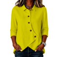 thumbnail image 4 of Summer Sales Womens Summer Tops Asymmetrical Placket Collar Linen‑Blend Button Casual Blouse Oversized Tshirts for Women, 4 of 9