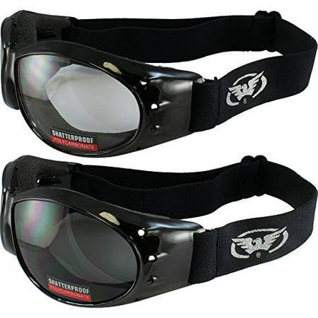 Two Pairs of Global Vision Eliminator Deluxe Red Baron Style Padded Motorcycle Goggles Black Frames Smoke and Clear