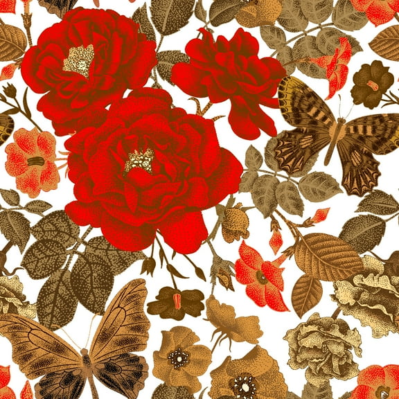 MuralsPrint Climbing Roses and Buterflies Removable Wallpaper - 24'' inch x 10'ft