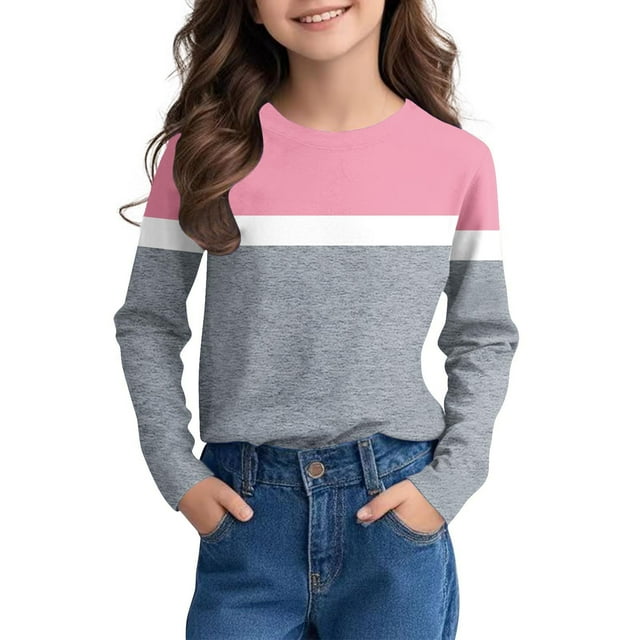 asjyhkr Chandail à Manches Longues Col Rond pour Enfants Garçons Filles 3-14 Ans Léger Confortable Color Block Décontracté Entraînement Extérieur, Taille 110-170