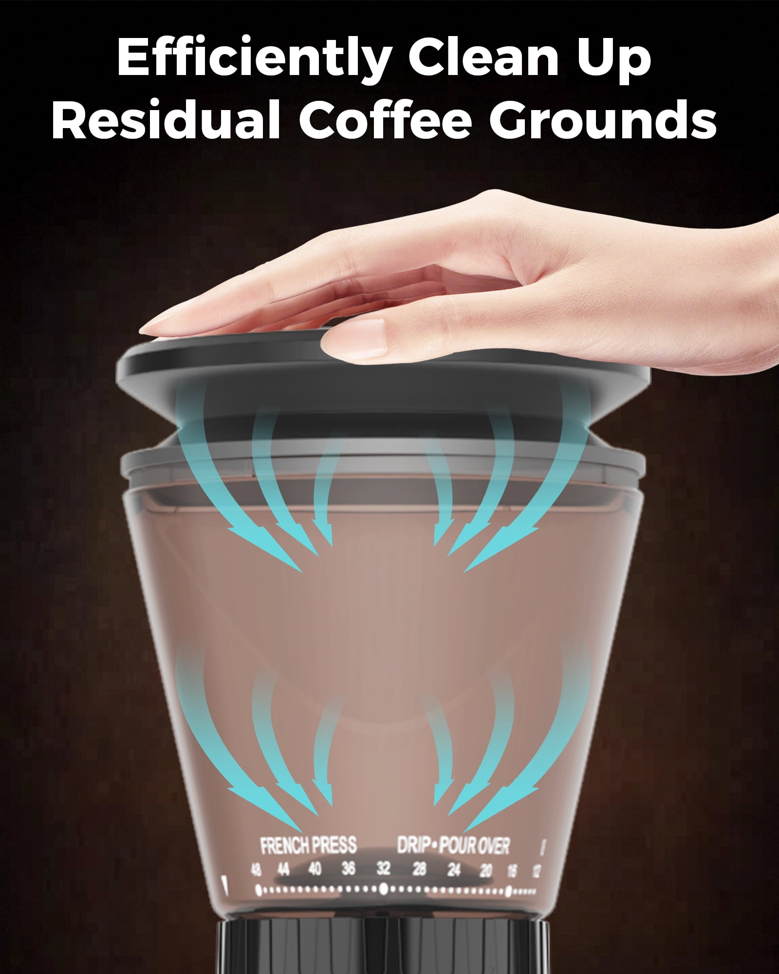 Tuni G1-N Conical Burr Coffee Grinder, 48 Grind Settings Anti-static Burr Mill, Precision Electronic Timer and LED Touchscreen for Espresso/Drip/Cold Brew/French Press, Stainless Steel, Black