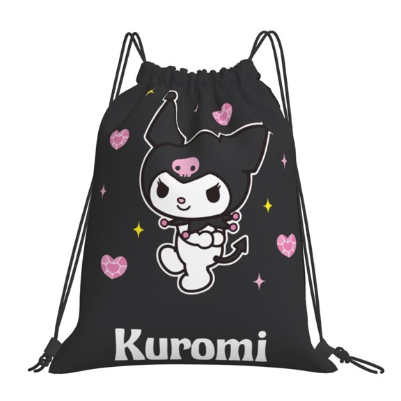 Kuromi Cute Drawstring Bag Cinch Backpack Gym Bag Foldable for School Fitness Yoga Travel for Adult Men Women 16x14 inches