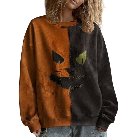 Ovbmpzd Grahpic Adult Halloween Sweatshirts Crew Neck Pumpkin Orange Sweatshirt Long Sleeve Casual Tops,L