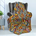 thumbnail image 4 of Psychedelic Soft Flannel Fleece Throw Blanket, Funky and Hippie Composition with Abstract Folkloric Elements, Cozy Plush for Indoor and Outdoor Use, 60" x 80", Multicolor, by Ambesonne, 4 of 5