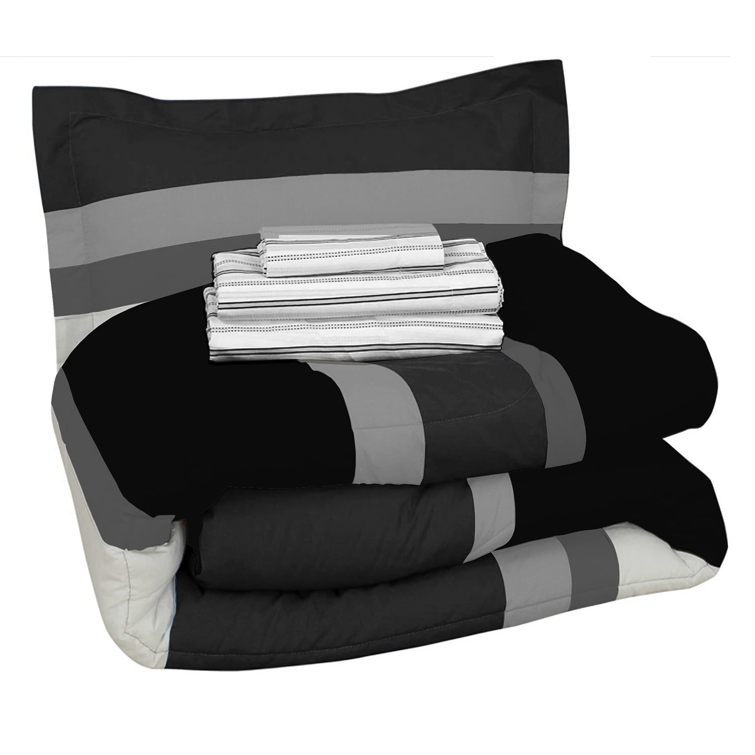 Rugby Stripe Bed-in-a-Bag Set - Grey - Twin