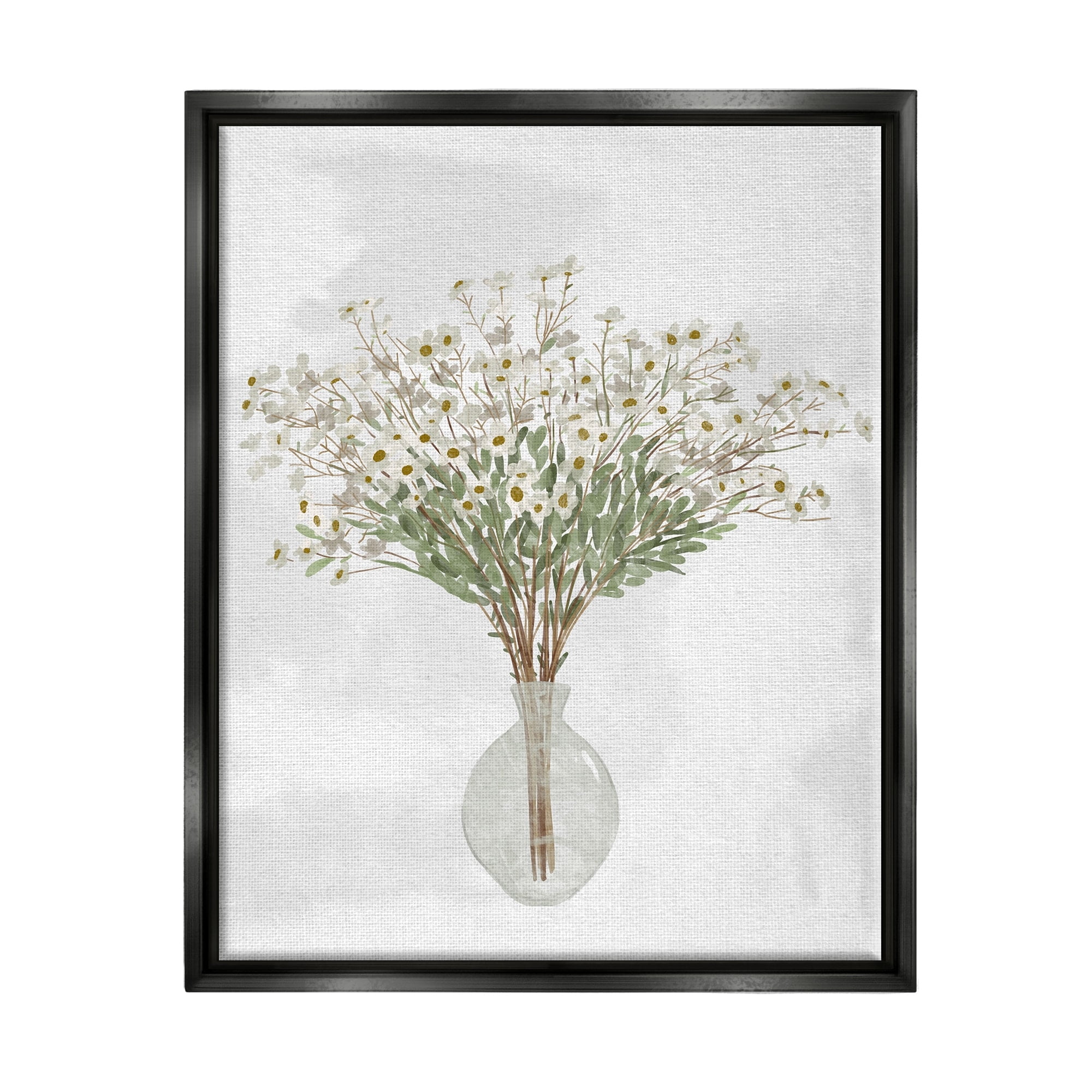 Stupell Industries White Daisy Wildflowers Arrangement Delicate Glass Vase Painting Luster Gray Floating Framed Canvas Print Wall Art, Design by Ziwei Li