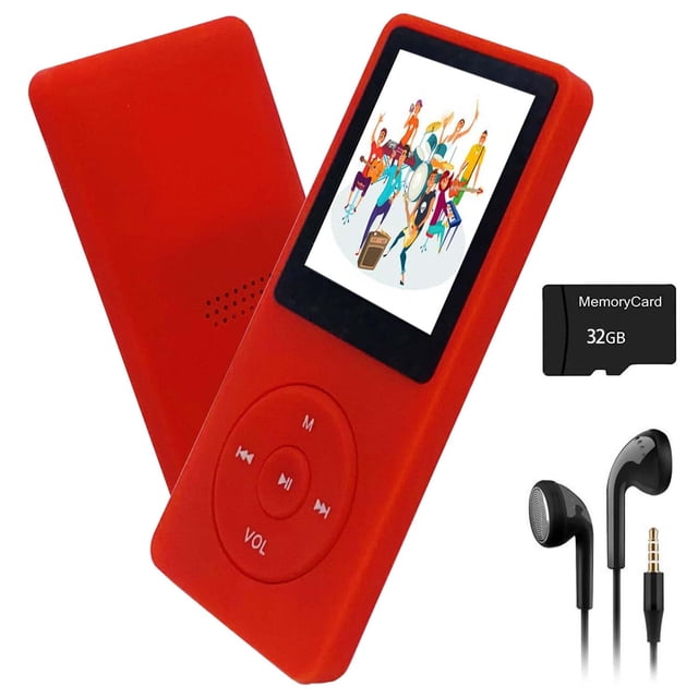 Reproductor MP3 Arungo MP10 de 32 GB con auriculares con altavoz, color rojo