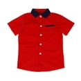 thumbnail image 4 of KAUOD Boys Short Sleeve Dress Shirts Color Block Button Down Suit Blouse Summer Trendy Casual Cute Polo Shirt, 4 of 5