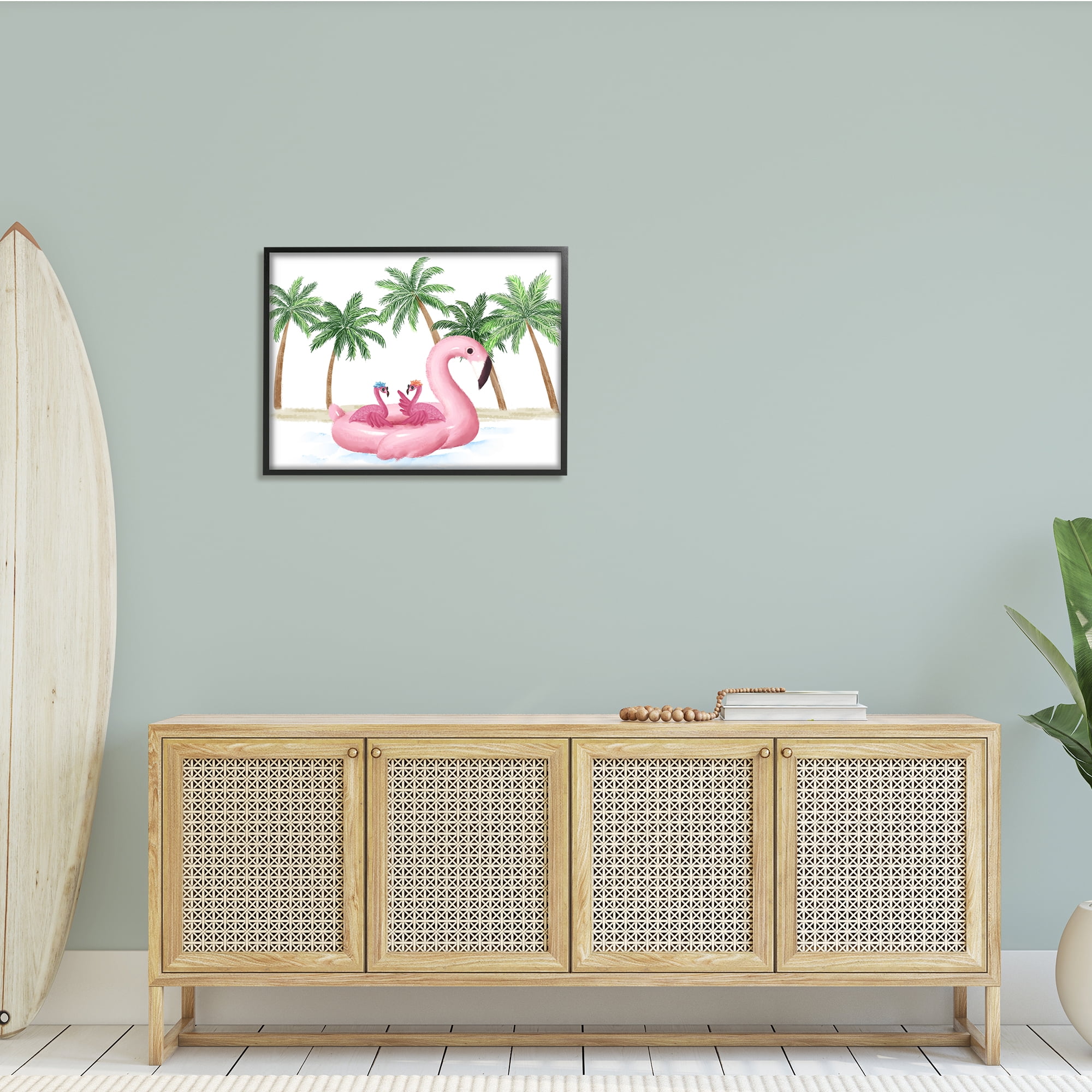 Stupell Industries Pink Flamingo Tropical Beach Float Party Palm Trees, 30 x 24, Design by Ziwei Li