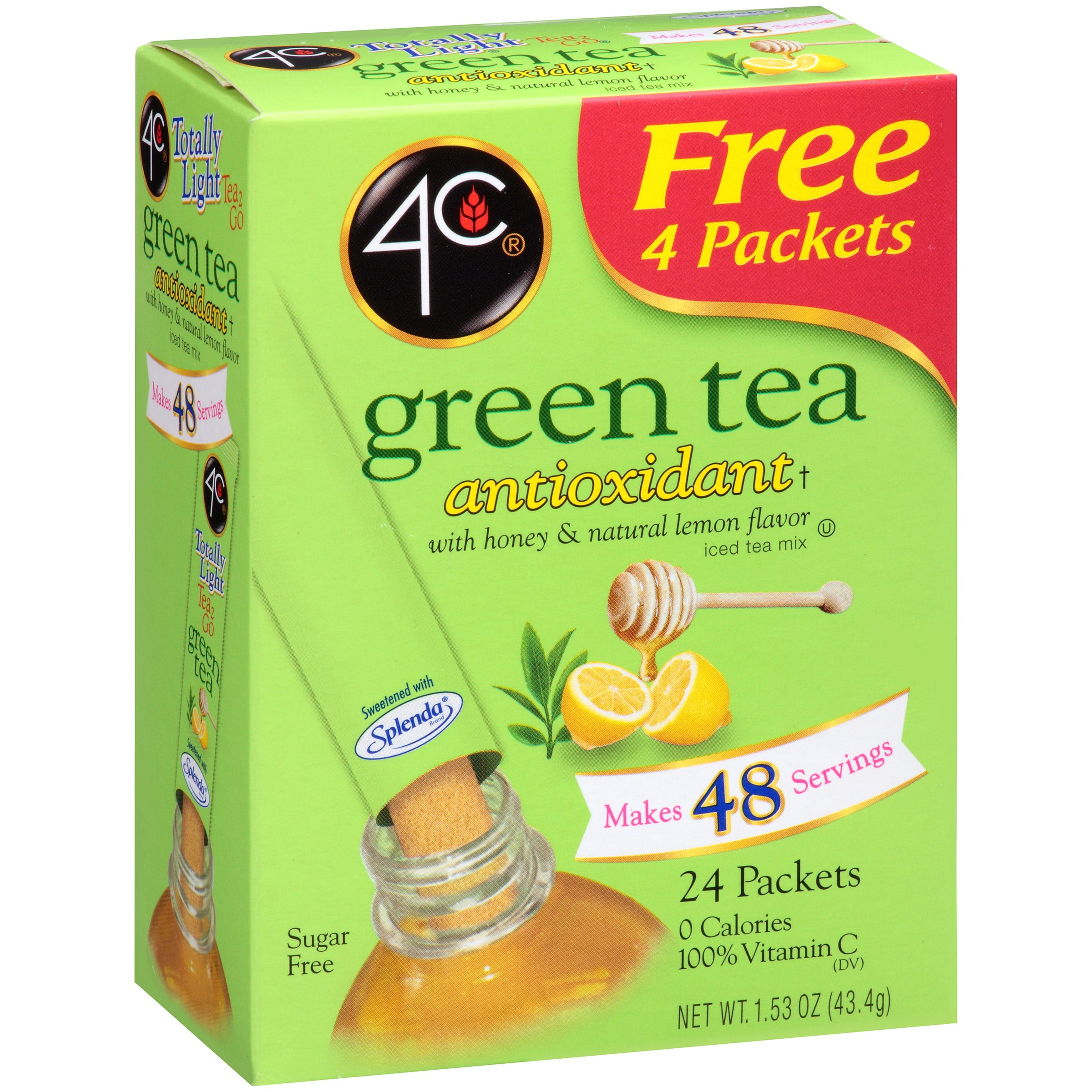 (3 pack) 4C Totally Light Drink Mix Green Tea 1.53 Oz 20 Packets 1