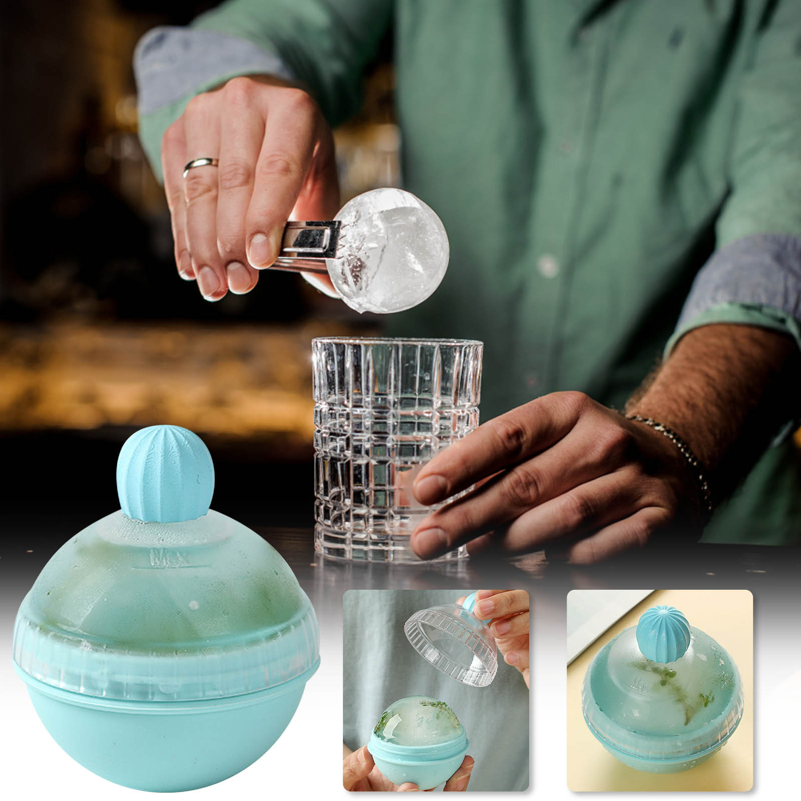SDJMa Ice Ball Maker Mold,Silicone Sphere Whiskey Ice Ball Maker with
