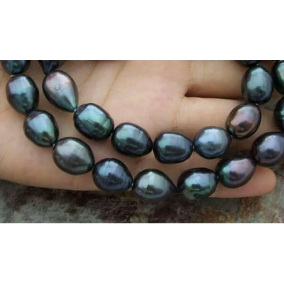 EOEMY 8-9mm Natural South Sea Freshwater Baroque Black Pearl Necklace 18''