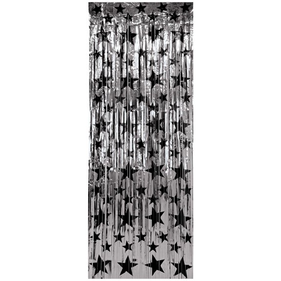 6 Pack Beistle 1-Ply Gleam 'N Party Curtain - Silver with Black Stars
