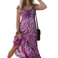 thumbnail image 1 of FASHIONWT Women Bohemian Beach Dress V Neck Printed Lace Up Long Dress, 1 of 4