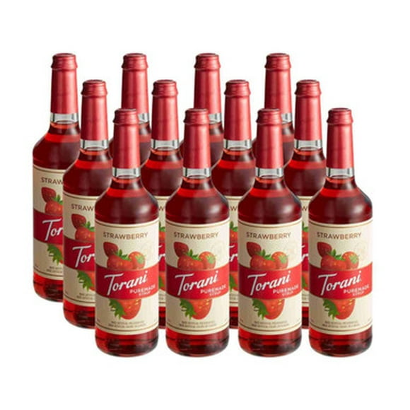 Torani Puremade Strawberry Flavoring Syrup - 750 mL of Ripe Berry (12/Case)