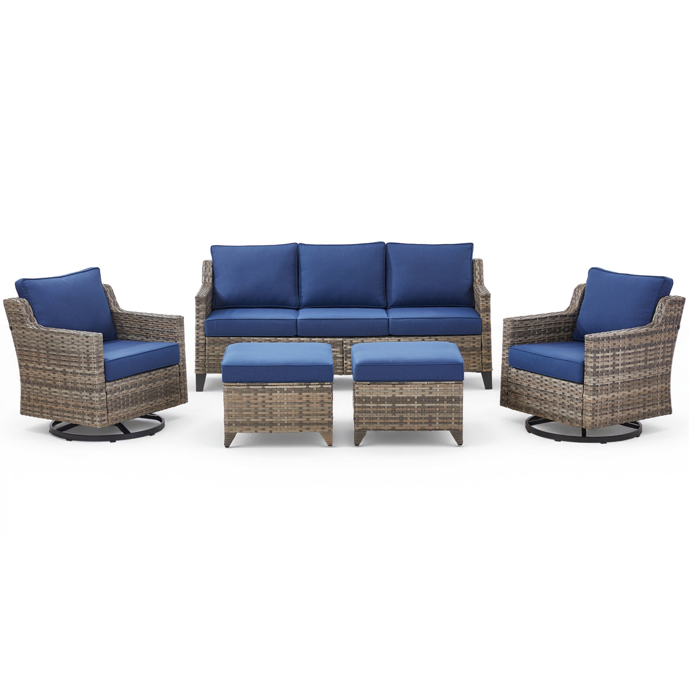 Unnifurnzi Patio Furniture Set-5 Pieces All Weather Wicker Outdoor Furniture Outdoor Swivel Rocking Chairs with Patio Couch Outdoor Patio Furniture Set for Porch Balcony Deck-Gray/Blue