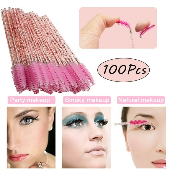LNKOO 100 PCS Disposable Mascara Brushes Crystal Eyelash Brushes Mascara Wands Applicator Eyelash Extensions Makeup Tools Eyebrow Brush (Crystal Pink)