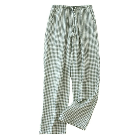 Women Pants Summer Casual Trousers Drawstring High Waisted Plaid Printed Straight Leg Wide Leg Loose Fit Sleepwear Palazzo Beach Pants Outfits 2025 Trendy