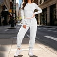 thumbnail image 5 of TEAJOPSUU Womens 2 Piece Outfit Tracksuit Sets Crewneck Long Sleeve Top Cuffed Jogger Pants Relaxed Fit Fall Winter Casual Athleisure Wear White, 5 of 8