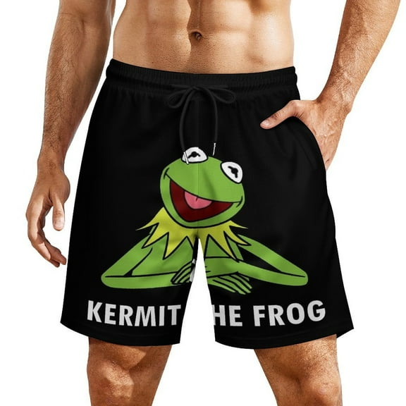 Mens Ke-Rmit The Fro Swim Trunks with Compression Liner Stretch Board Shorts 2 in 1 Quick Dry Swimwear Bathing Suits