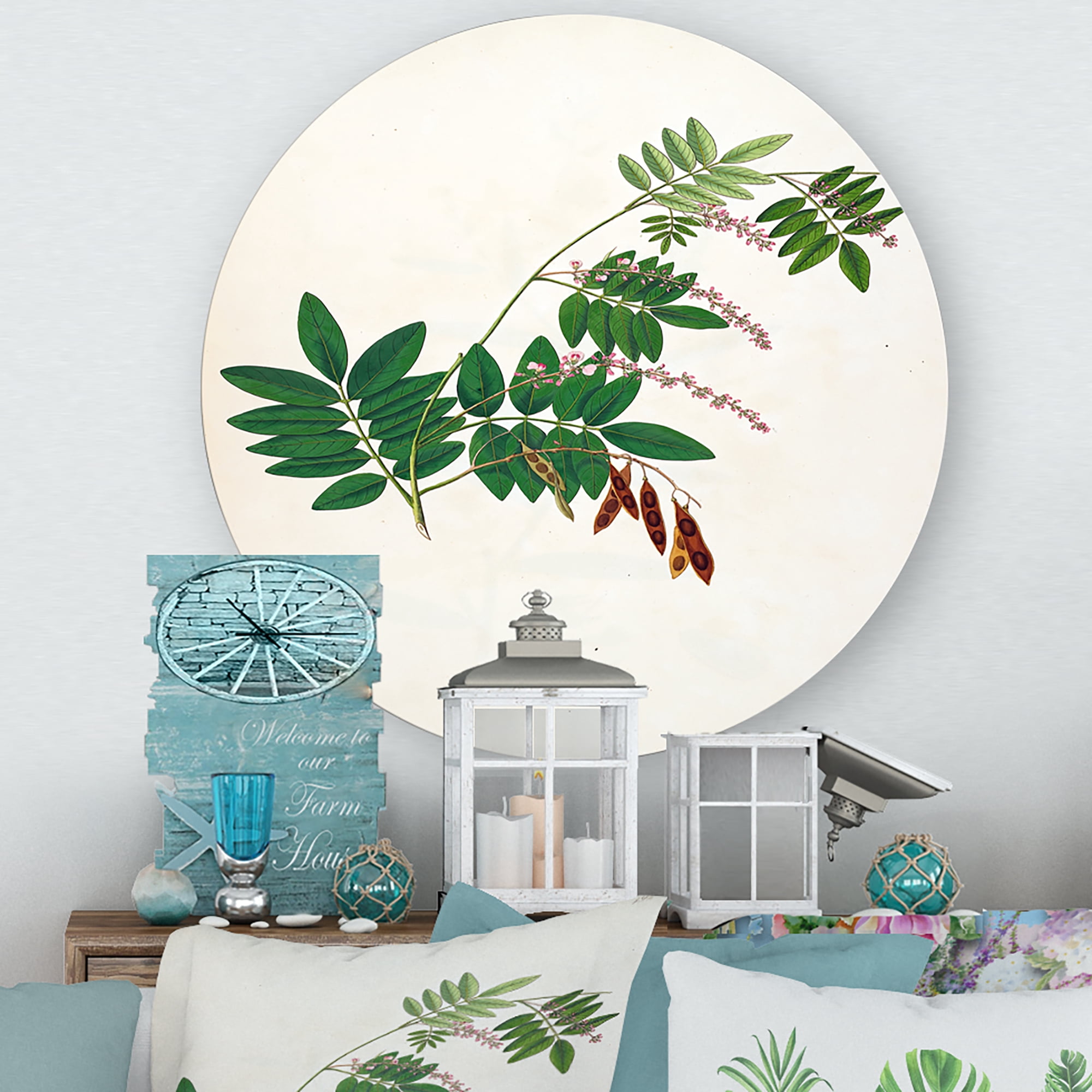 Designart 'Ancient Botanicals XI' Farmhouse Circle Metal Wall Art 23x23 - Disc of 23